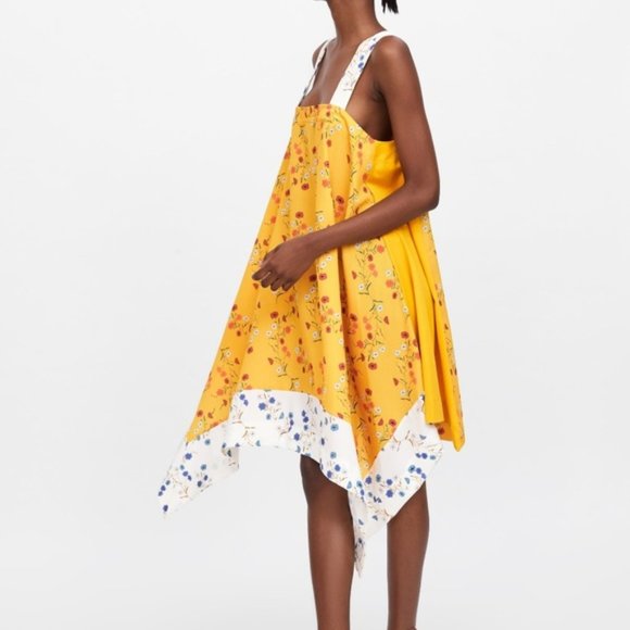 NWT Zara Asymmetrical Yellow Floral Dress Size L - Picture 5 of 11